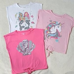 3 pcs girls graphic tie front top